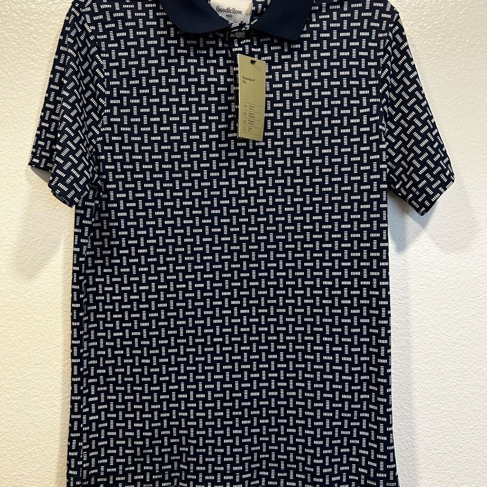 Goodfellow & Co Navy and White Geometric Polo